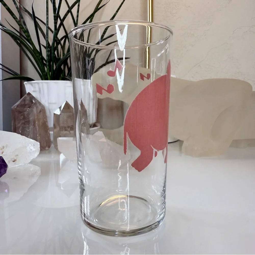 Vintage 1930s Federal Glass Dancing Pink Elephant Musical Notes Glass